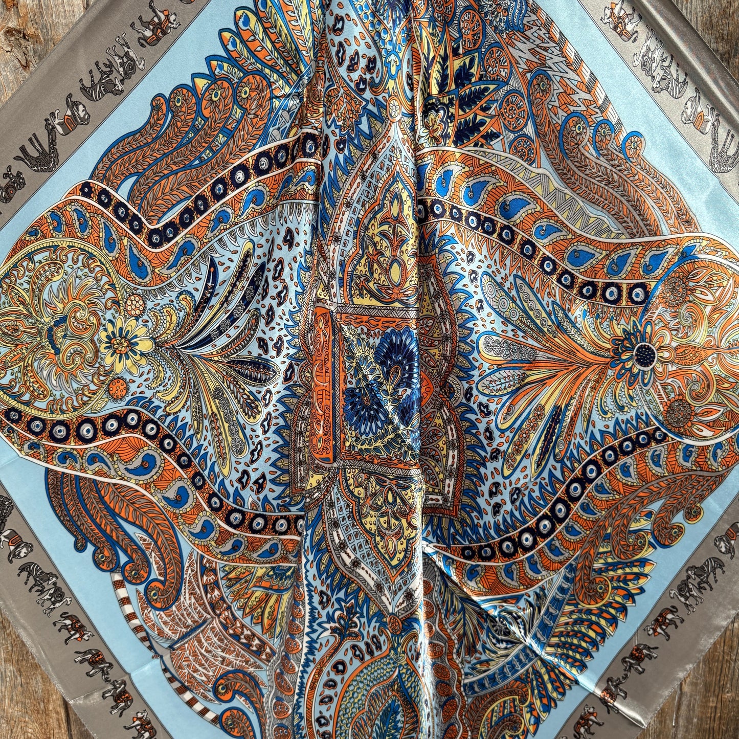 35X35"  Blue and Grey Safari Wild Rag / Scarf WR3399