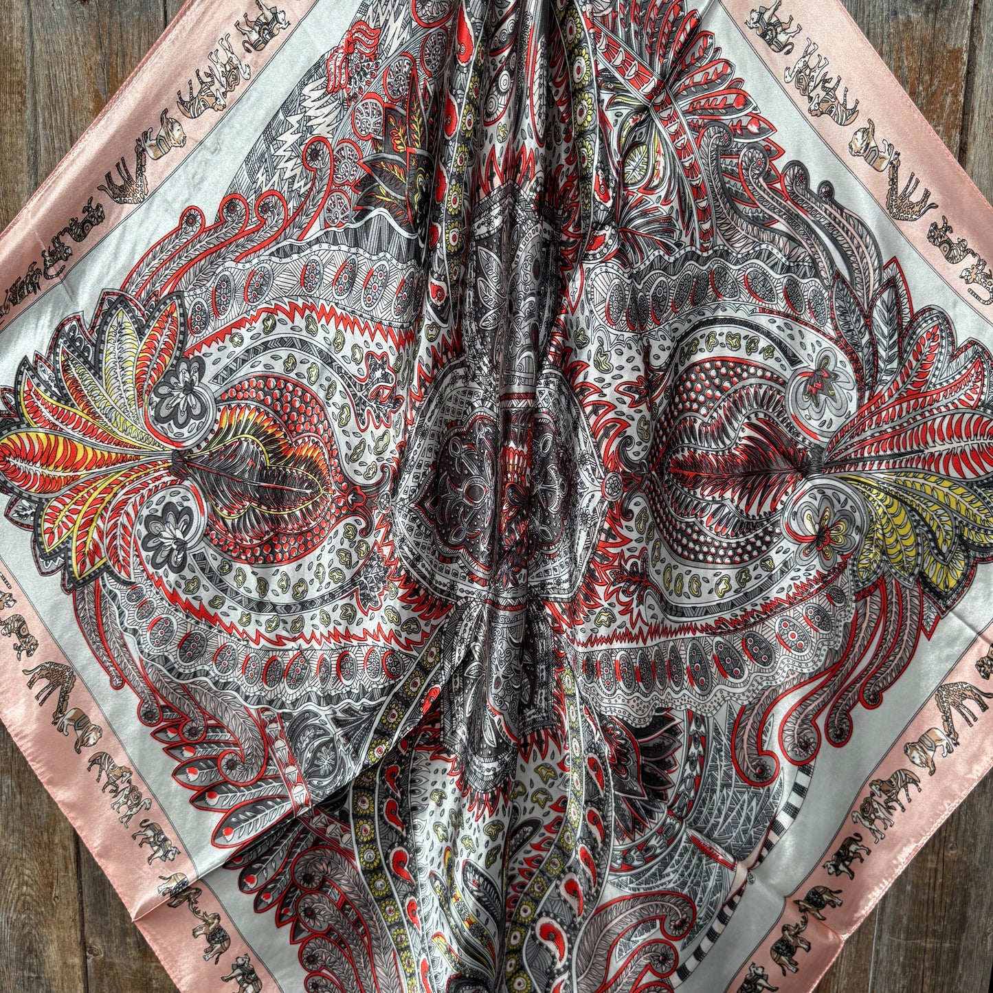 35X35"  Pink and White Safari Wild Rag / Scarf WR3425