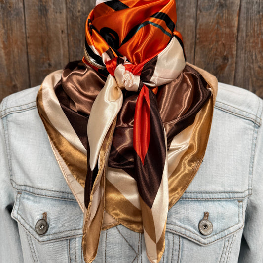 35X35"  Orange, Tan and Brown Rose Wild Rag / Scarf WR3398