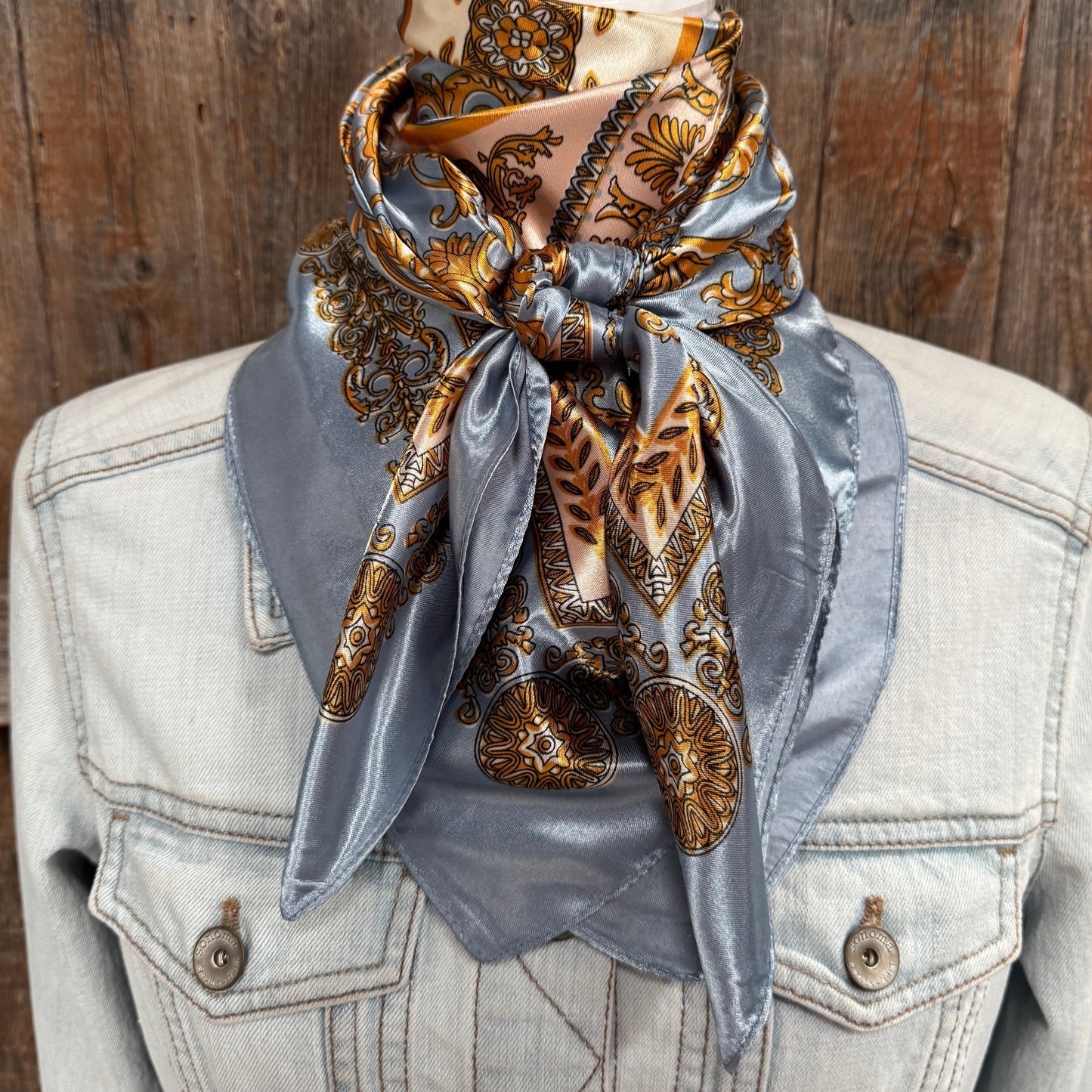 35X35" Blue and Gold Floral Wild Rag / Scarf WR3392