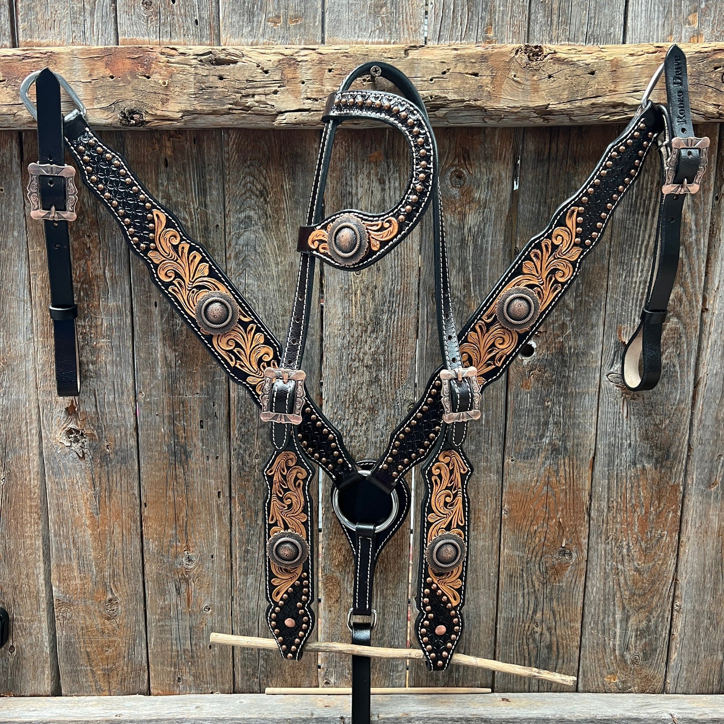 Copper Dot and Floral Copper One Ear / Breastcollar Tack Set  #OEBC637