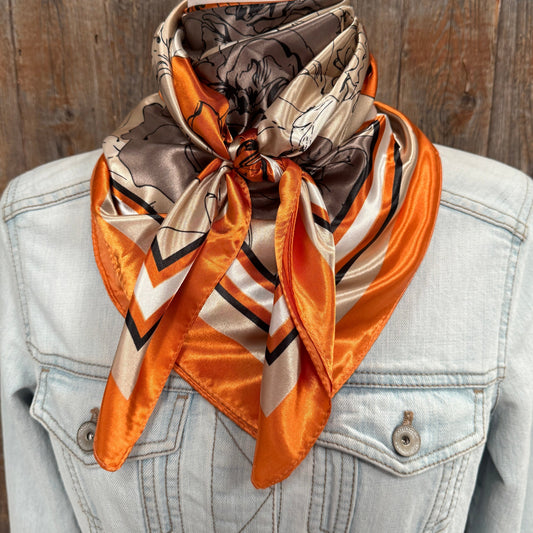 35X35"  Burnt Orange and Brown Roses Wild Rag / Scarf WR3394
