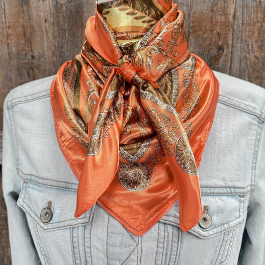 35X35" Orange and Gold Floral Wild Rag / Scarf WR3393