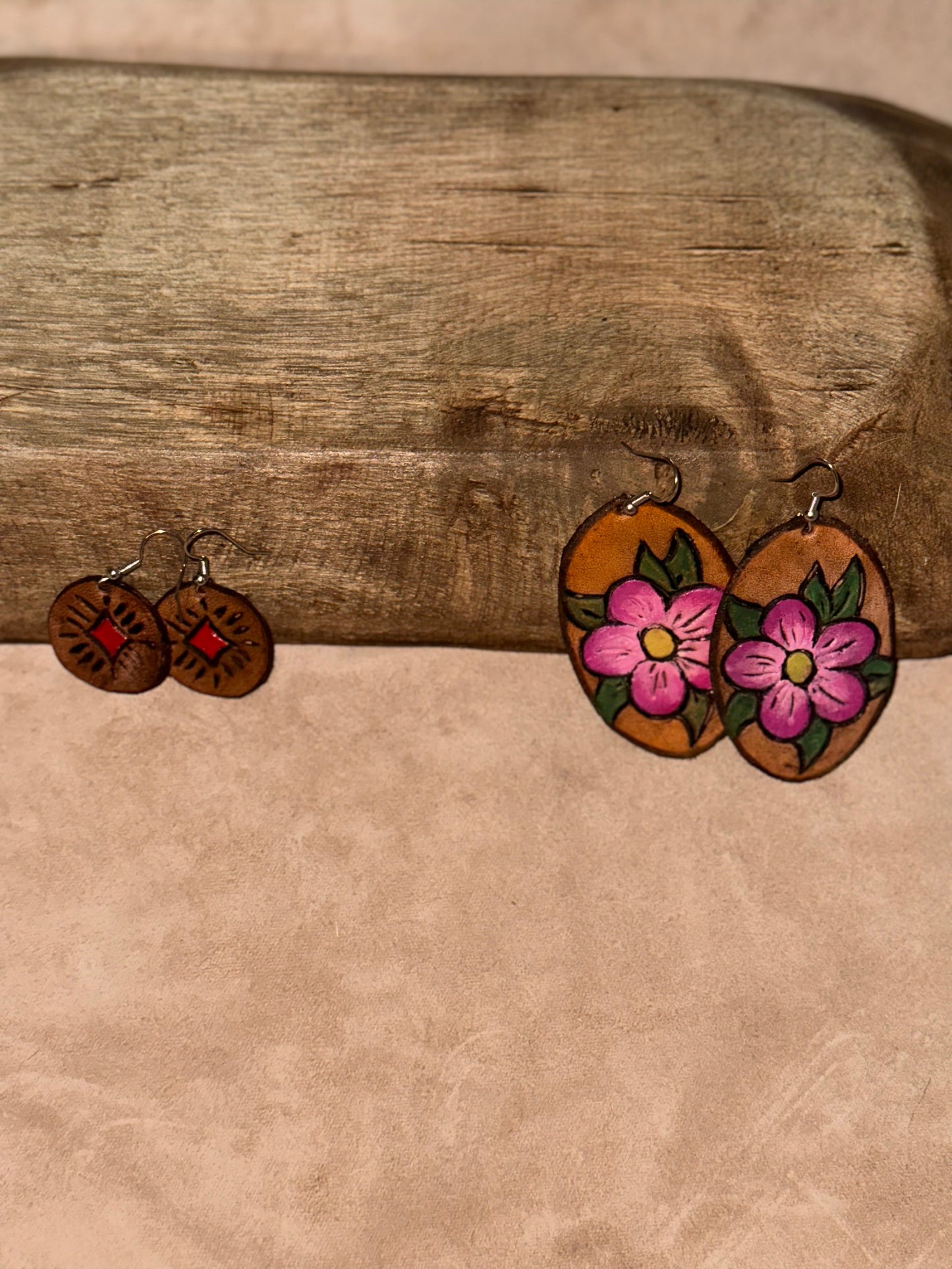 Hand Tooled Leather Earrings
