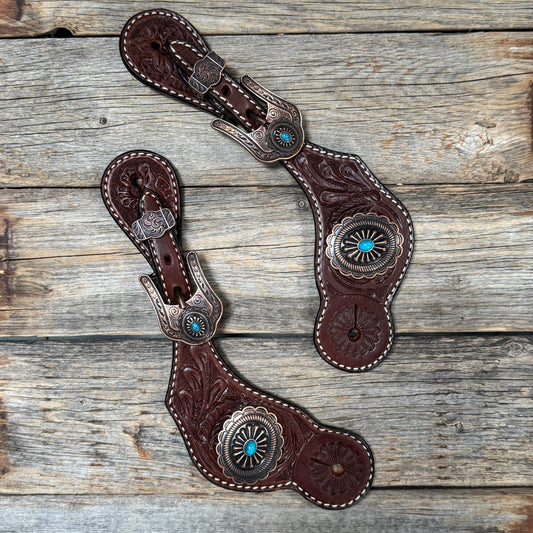 Medium Floral Spur Straps - Copper Western Conchos #SS117