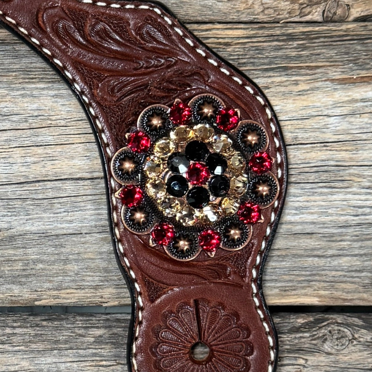 Medium Floral Spur Straps - Copper Crystal Conchos #SS116