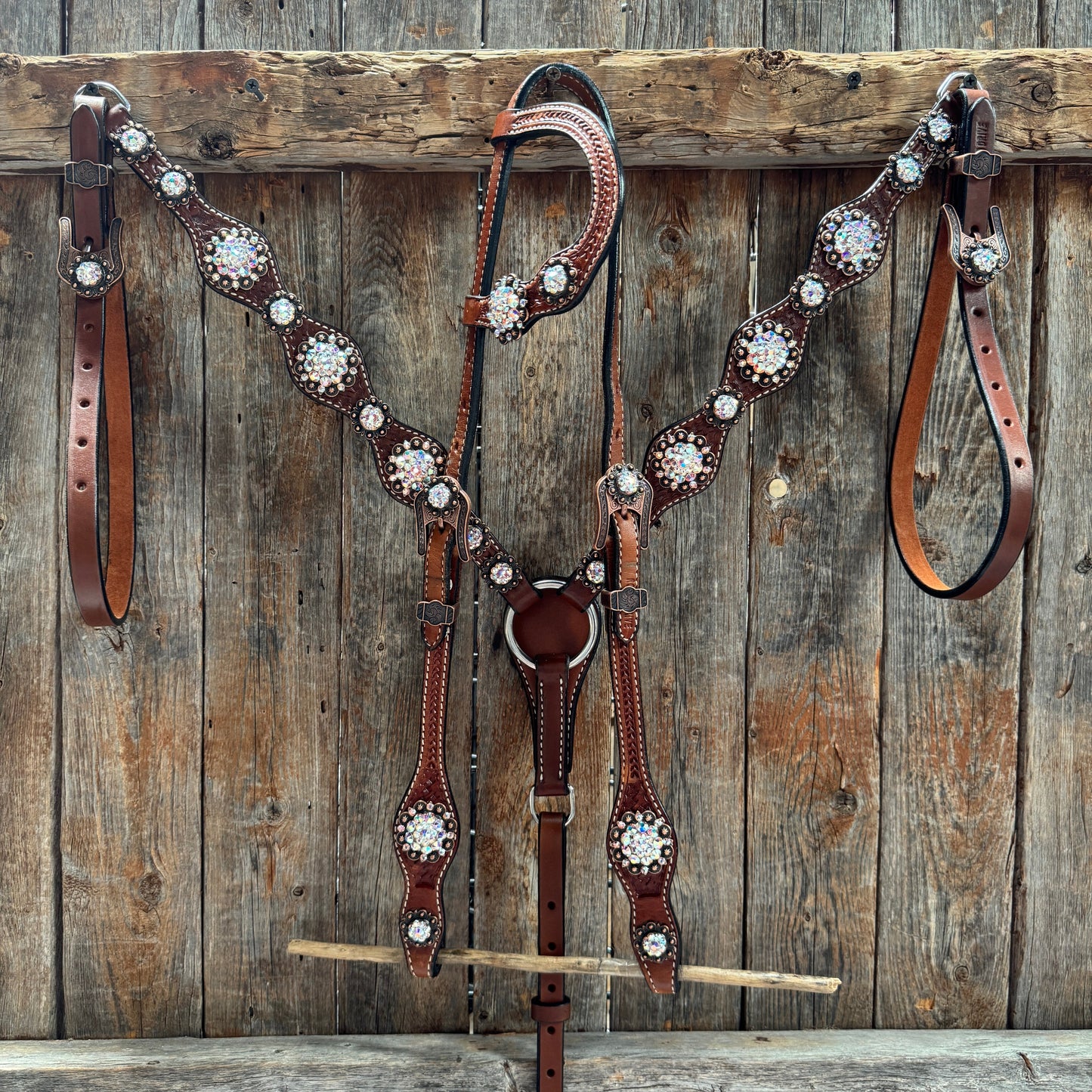 Medium Oil Basketweave AB Browband/One Ear Tack Set  #BBBC672