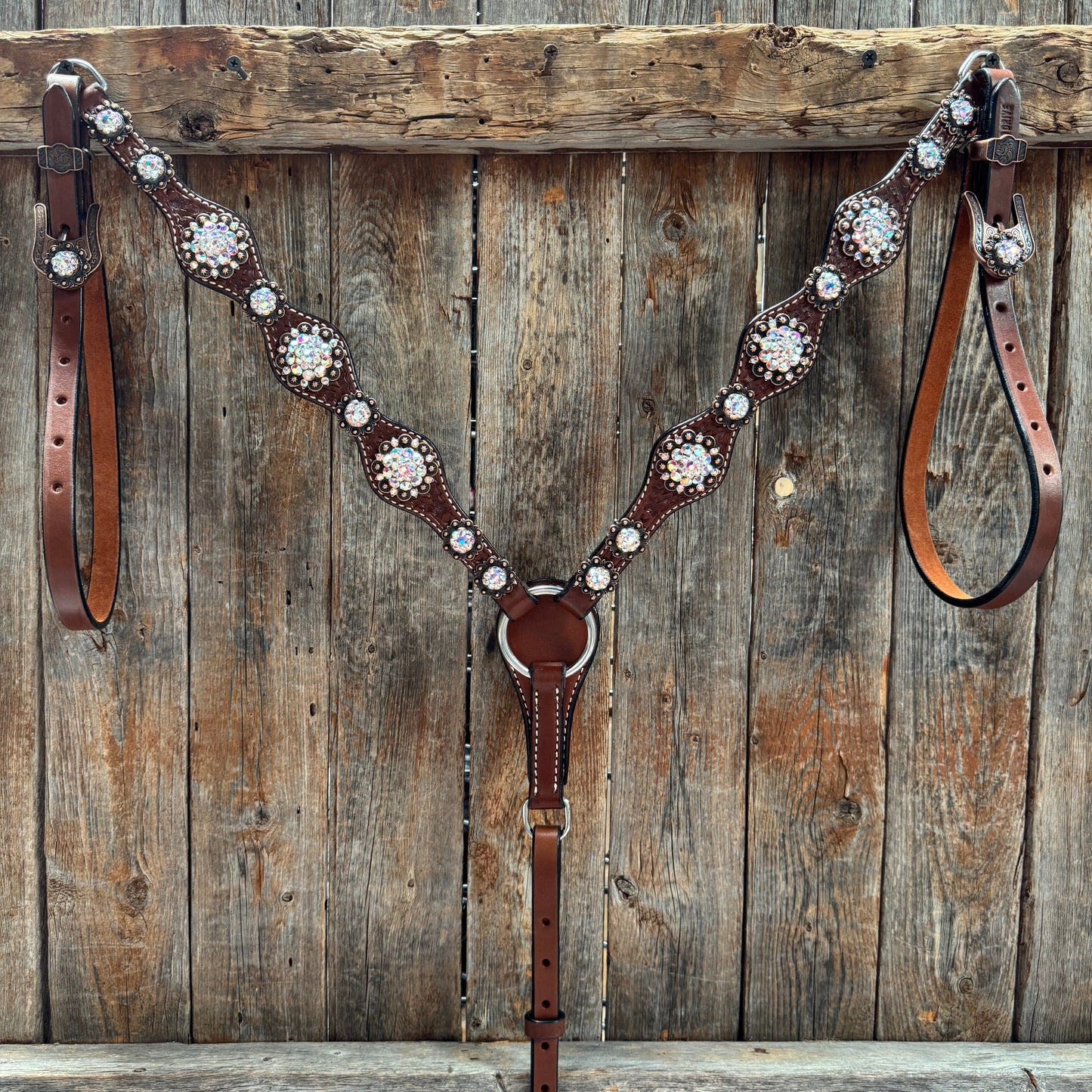 Medium Oil Basketweave AB Browband/One Ear Tack Set  #BBBC672