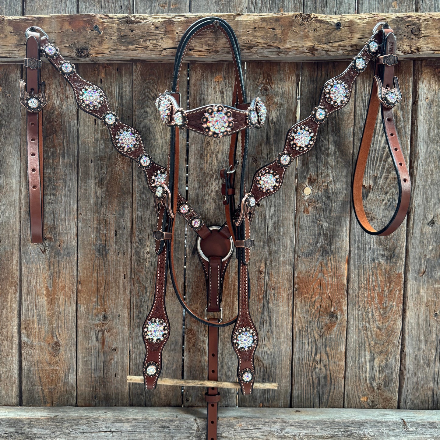 Medium Oil Basketweave AB Browband/One Ear Tack Set  #BBBC672