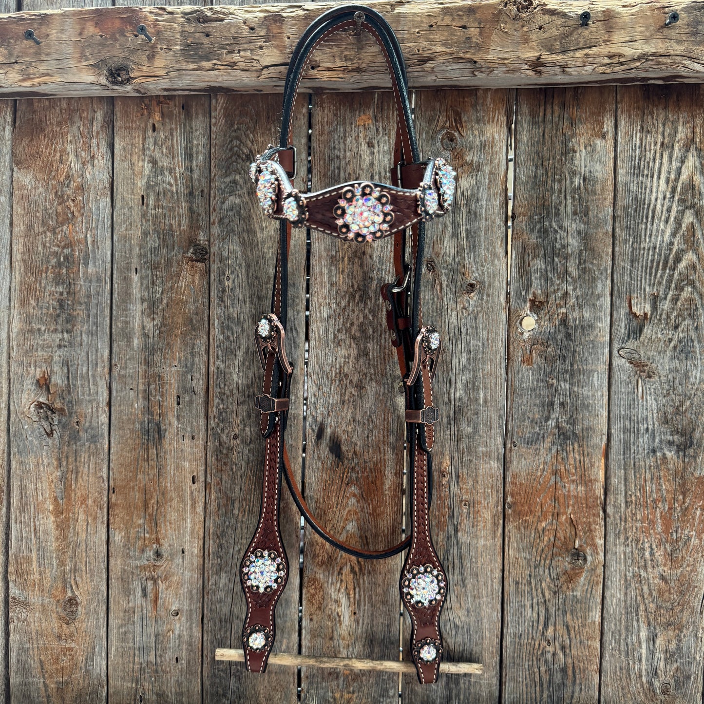 Medium Oil Basketweave AB Browband/One Ear Tack Set  #BBBC672