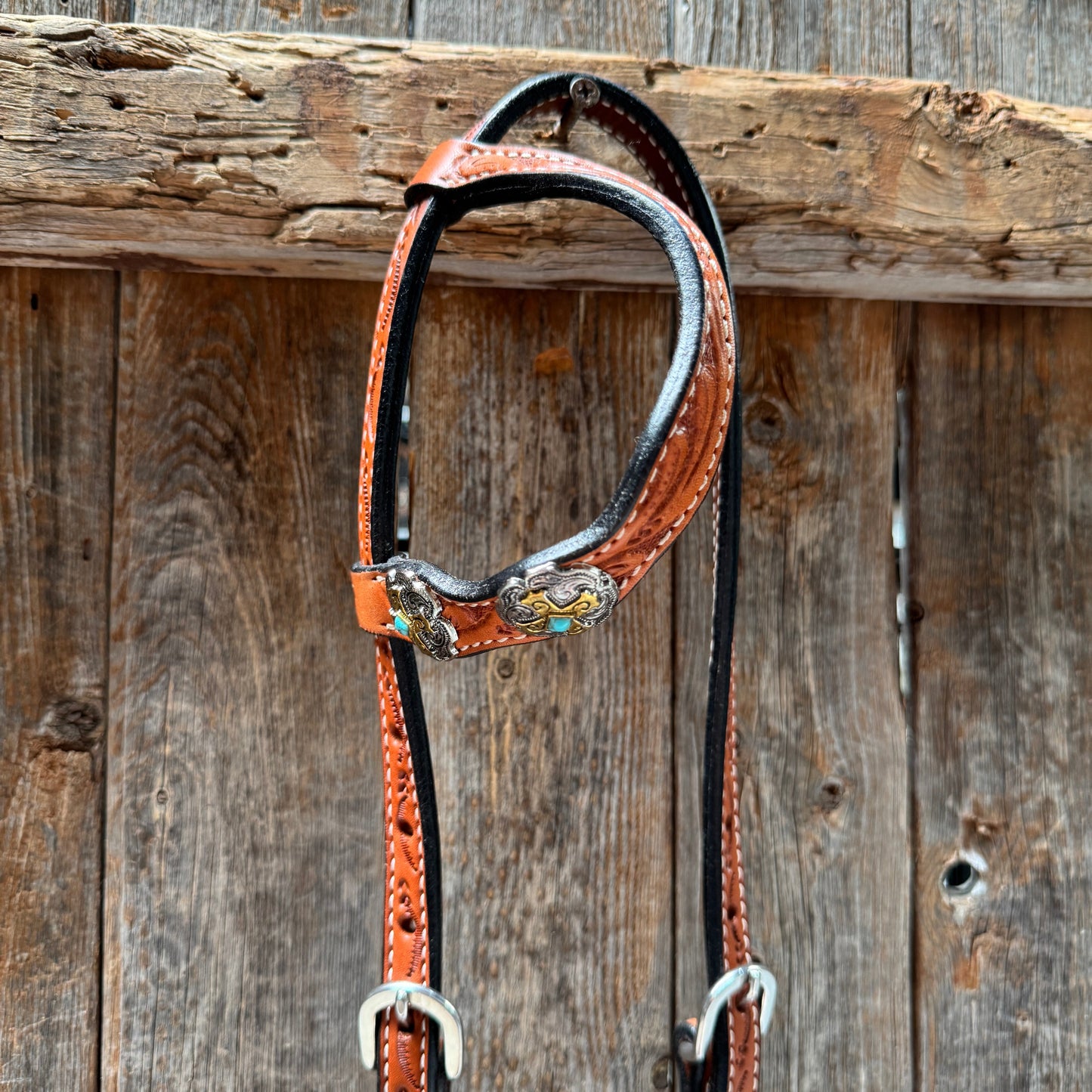 Light Oil Floral Gold Cross, Turquoise Browband/One Ear Breastcollar Tack Set #BBBC676