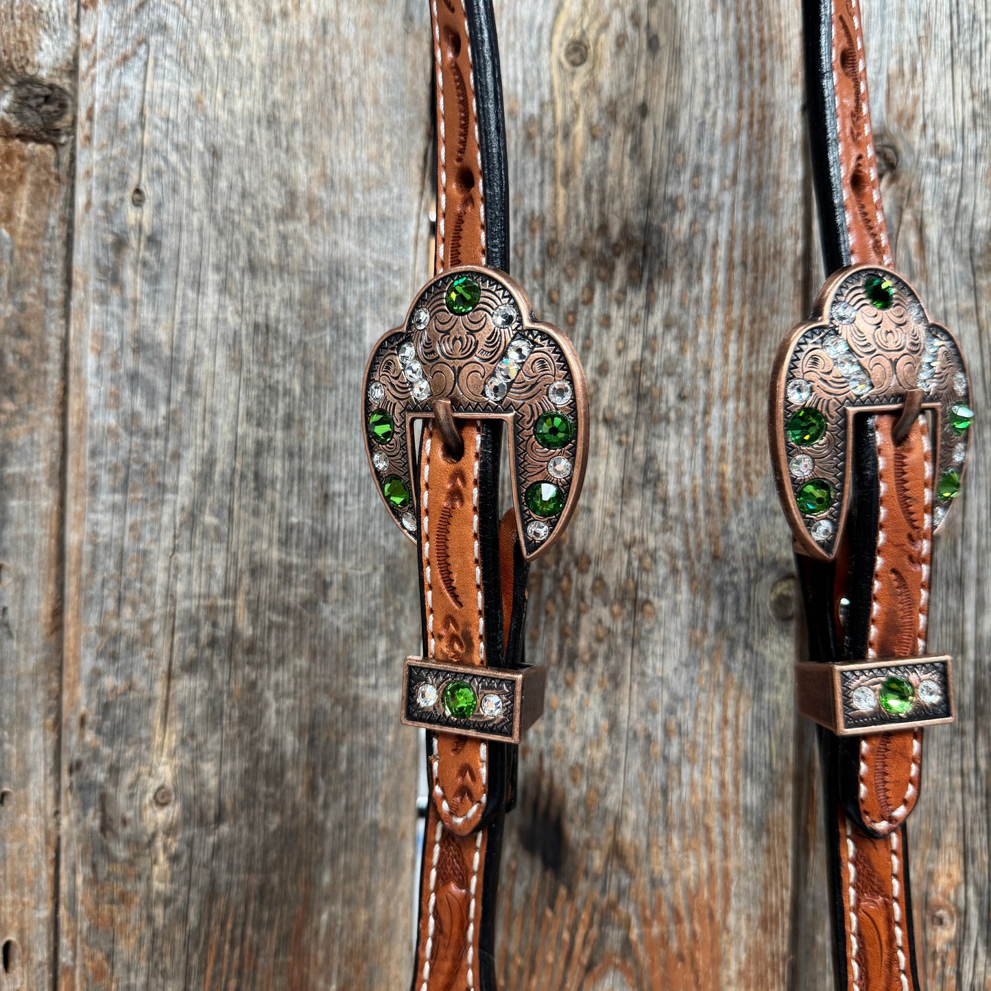 Light Oil Floral Fern, Clear Browband/One Ear Breastcollar Tack Set #BBBC677