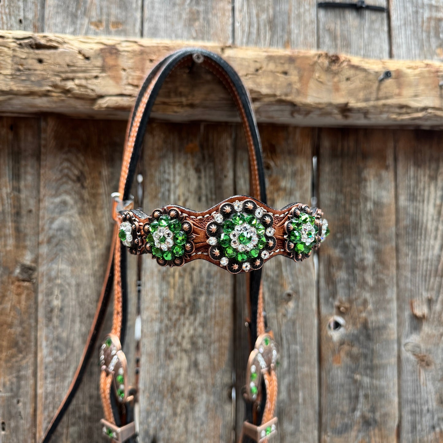 Light Oil Floral Fern, Clear Browband/One Ear Breastcollar Tack Set #BBBC677