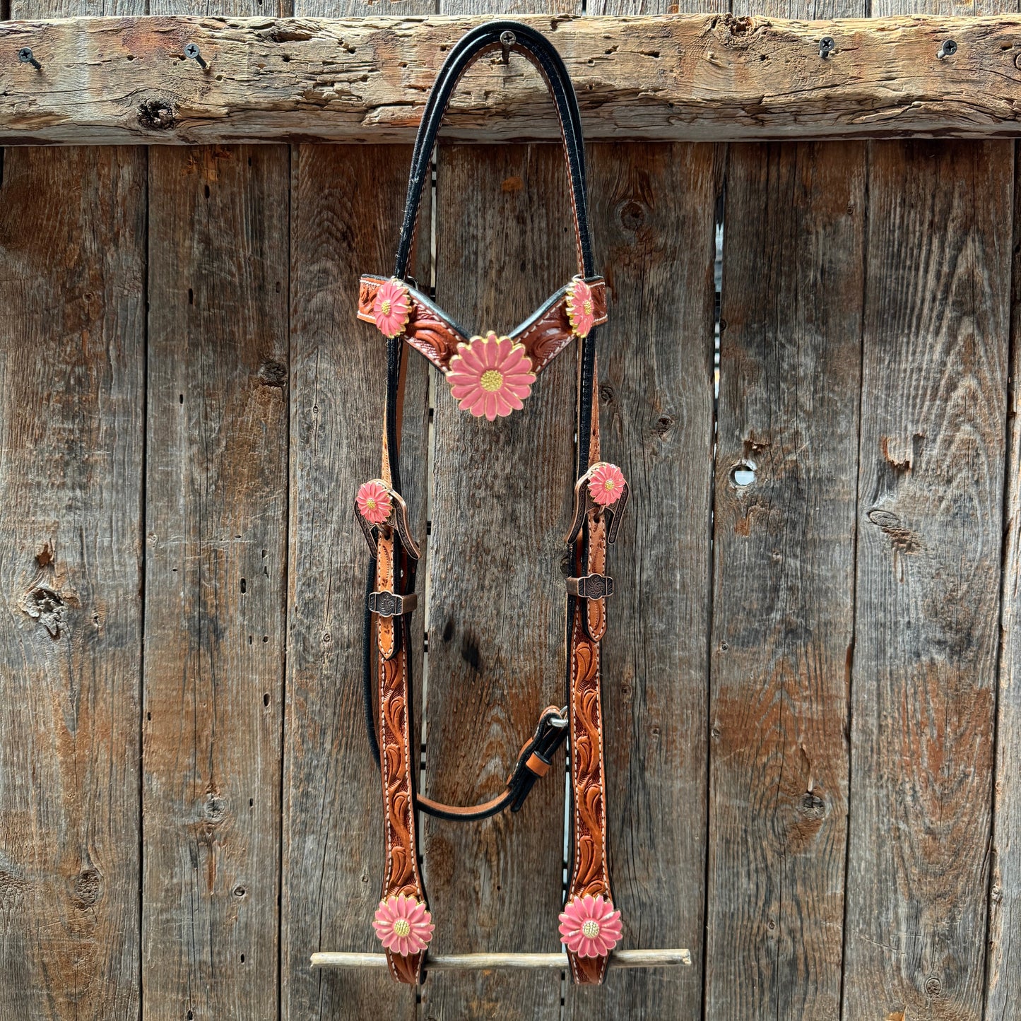 Light Oil V Brow Pink Flower Browband & Breastcollar Tack Set #BBBC680