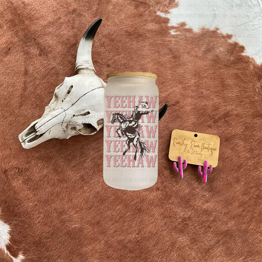 YeeHaw Cowboy Western Frosted Glass Tumbler