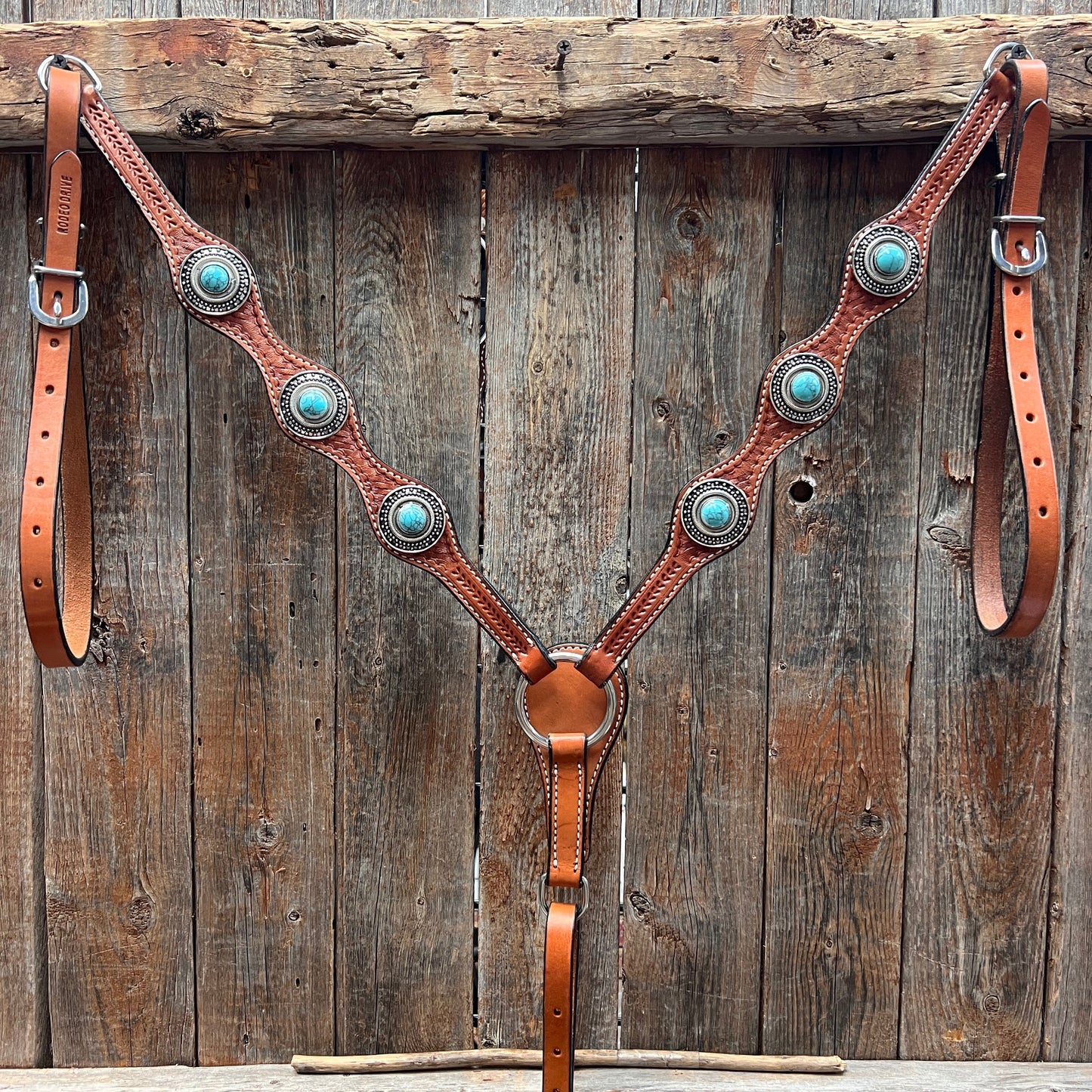 Light Oil Basketweave Turquoise and Dots Browband/One Ear Tack Set  #BBBC639