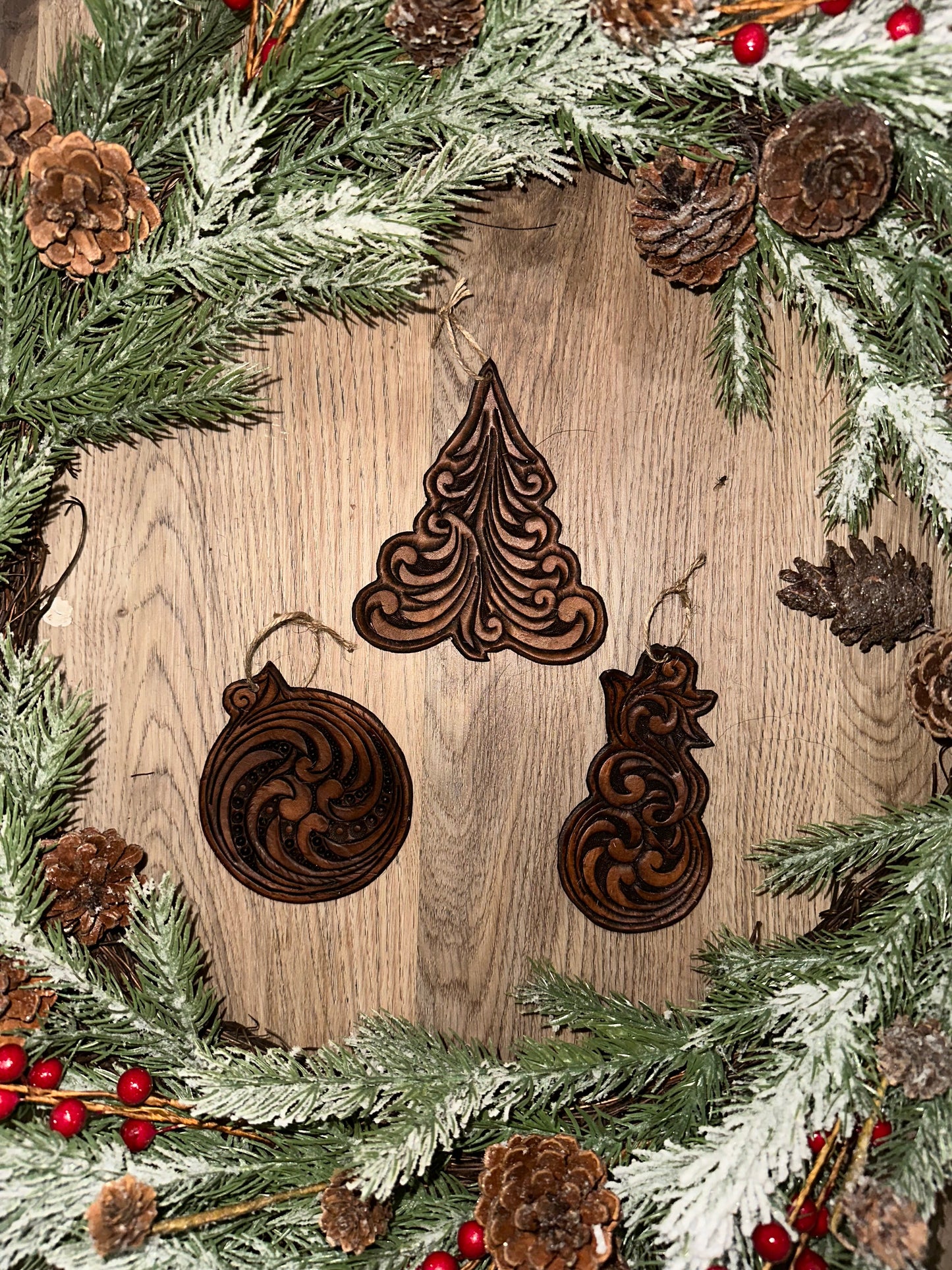 Leather Tooled Christmas Ornaments