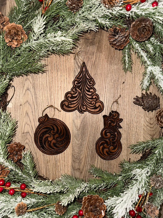 Leather Tooled Christmas Ornaments
