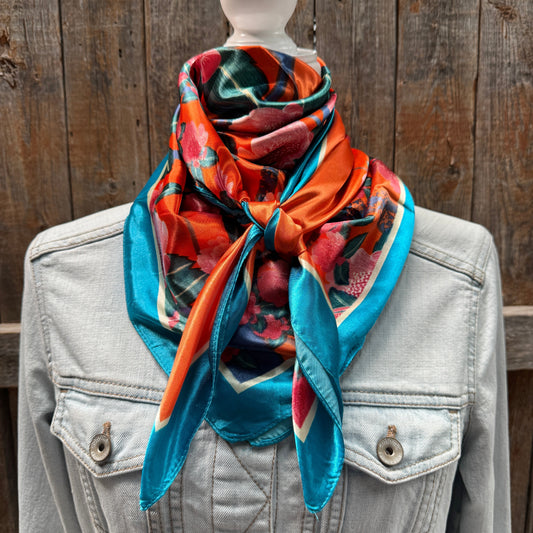 35X35" Orange and Pink Floral Wild Rag / Scarf WR3443