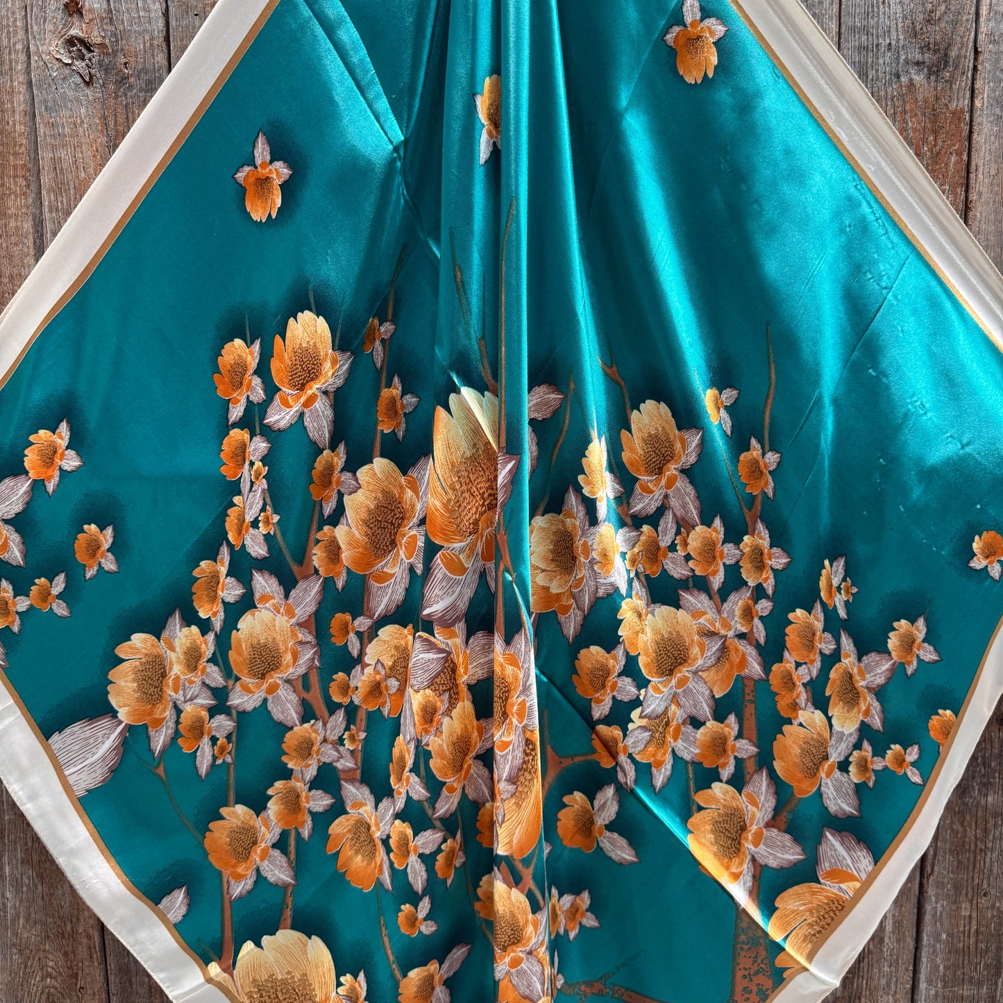 35X35" Teal and Cream Floral Wild Rag / Scarf WR3442