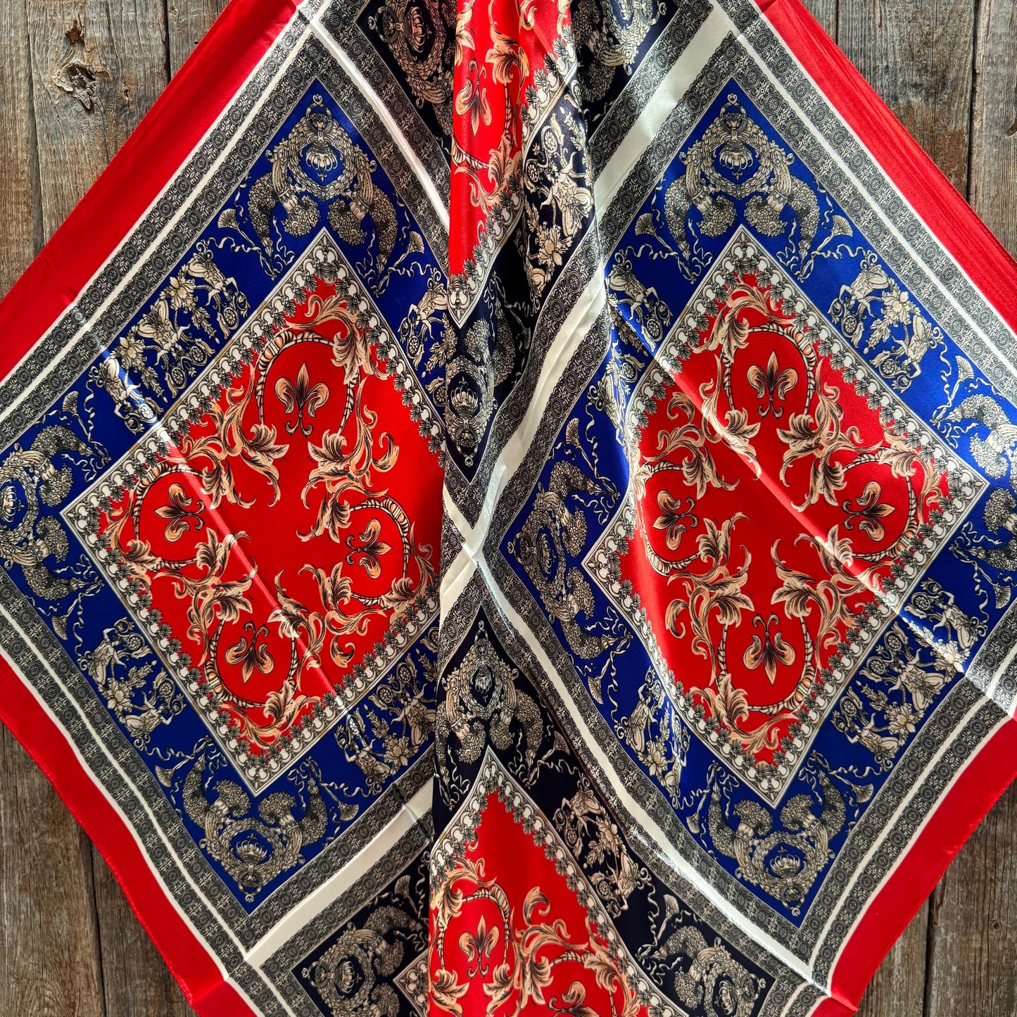 35X35" Red and Blue Floral Wild Rag / Scarf WR3439