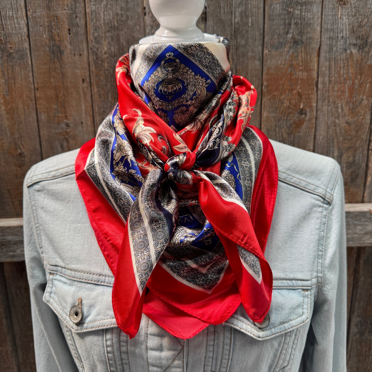 35X35" Red and Blue Floral Wild Rag / Scarf WR3439