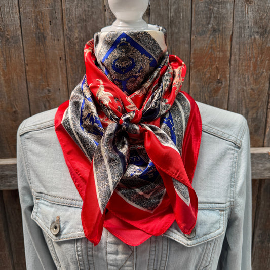 35X35" Red and Blue Floral Wild Rag / Scarf WR3439