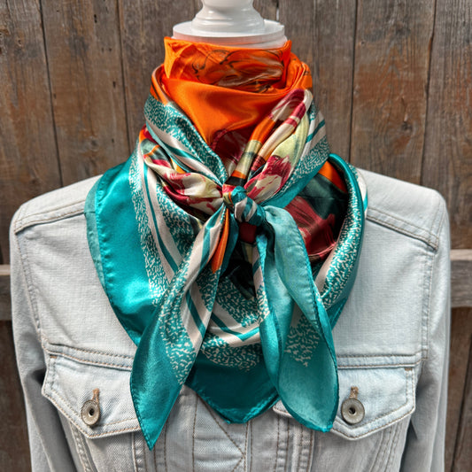 35X35" Teal and Orange Floral Wild Rag / Scarf WR3437