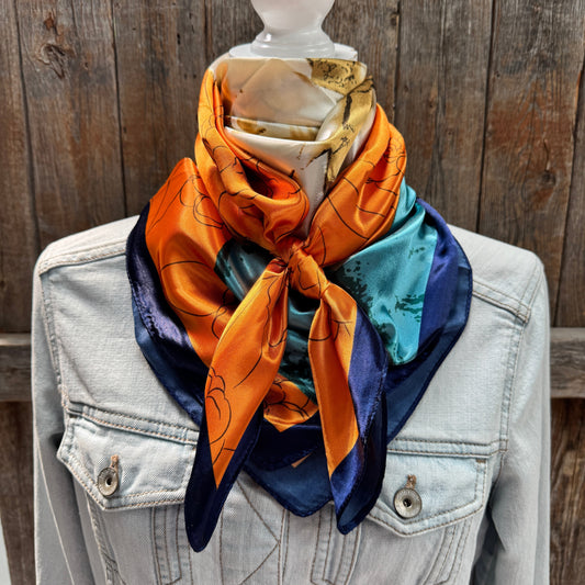 35X35" White and Orange Rose Wild Rag / Scarf WR3435