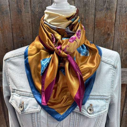 35X35" Purple and Blue Floral Wild Rag / Scarf WR3433