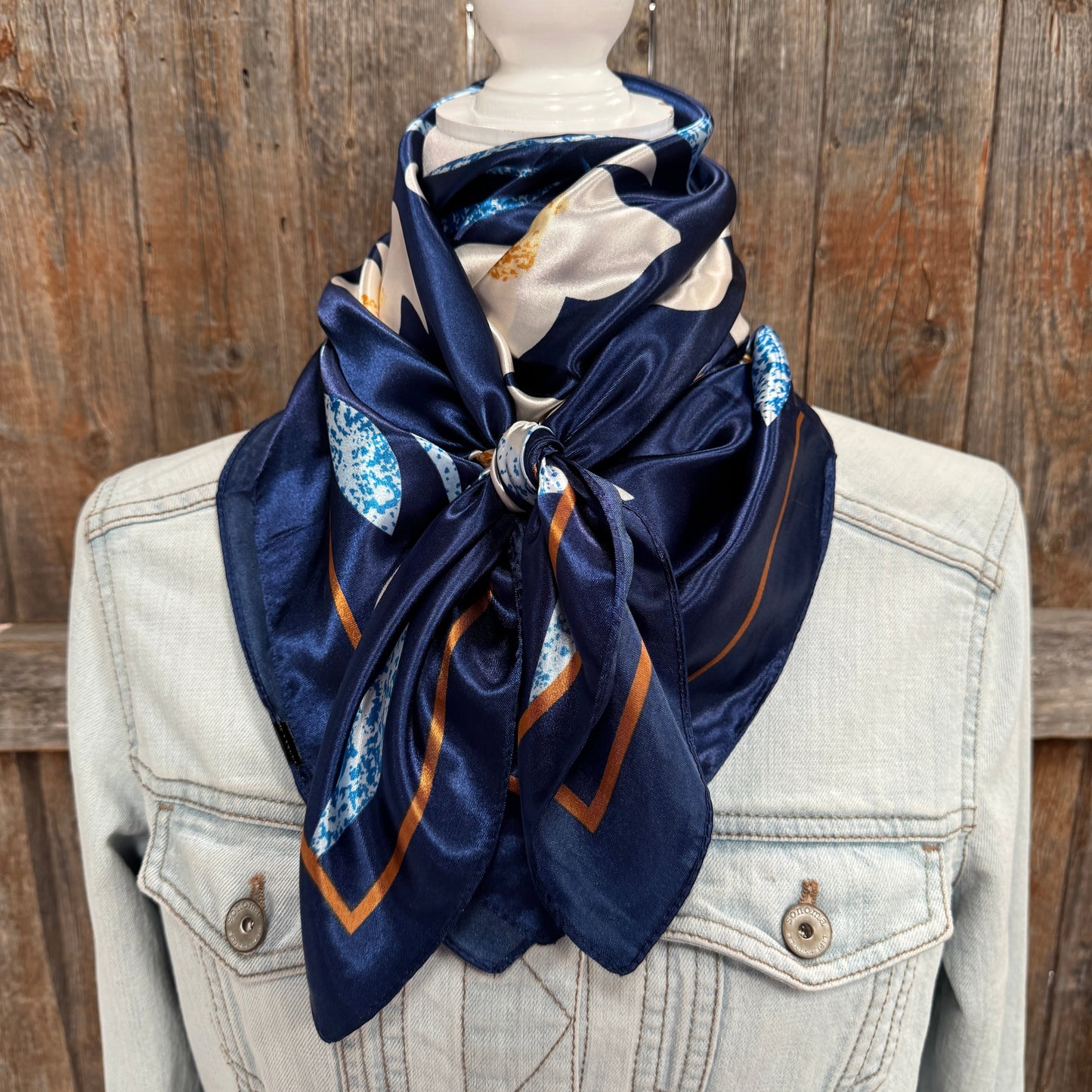 35X35" Cream and Blue Wild Rag / Scarf WR3429
