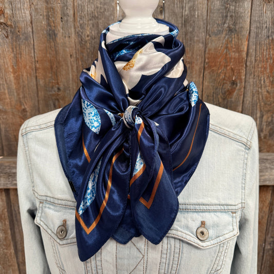 35X35" Cream and Blue Wild Rag / Scarf WR3429