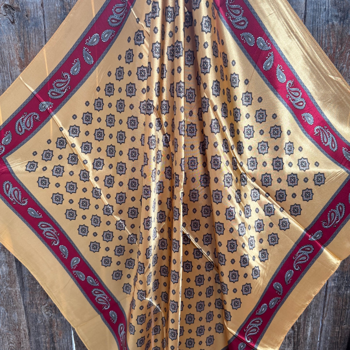 35X35" Gold and Red Patterned  Wild Rag / Scarf WR3349