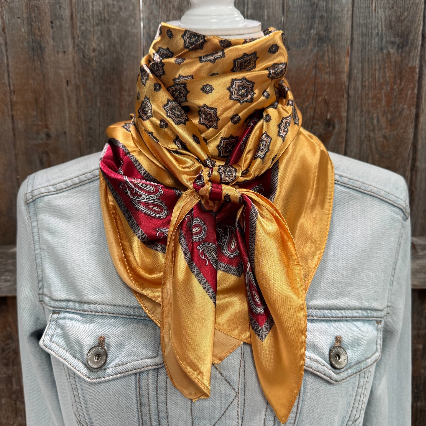 35X35" Gold and Red Patterned  Wild Rag / Scarf WR3349