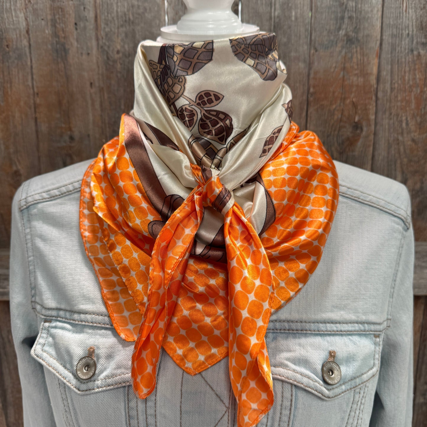 35X35" Orange and Brown Floral  Wild Rag / Scarf WR3303