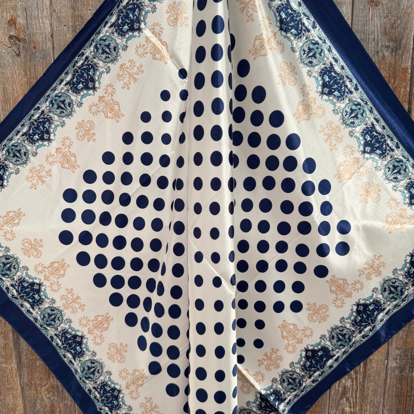 35X35"  Navy and Cream Polka Dot Wild Rag / Scarf WR3161
