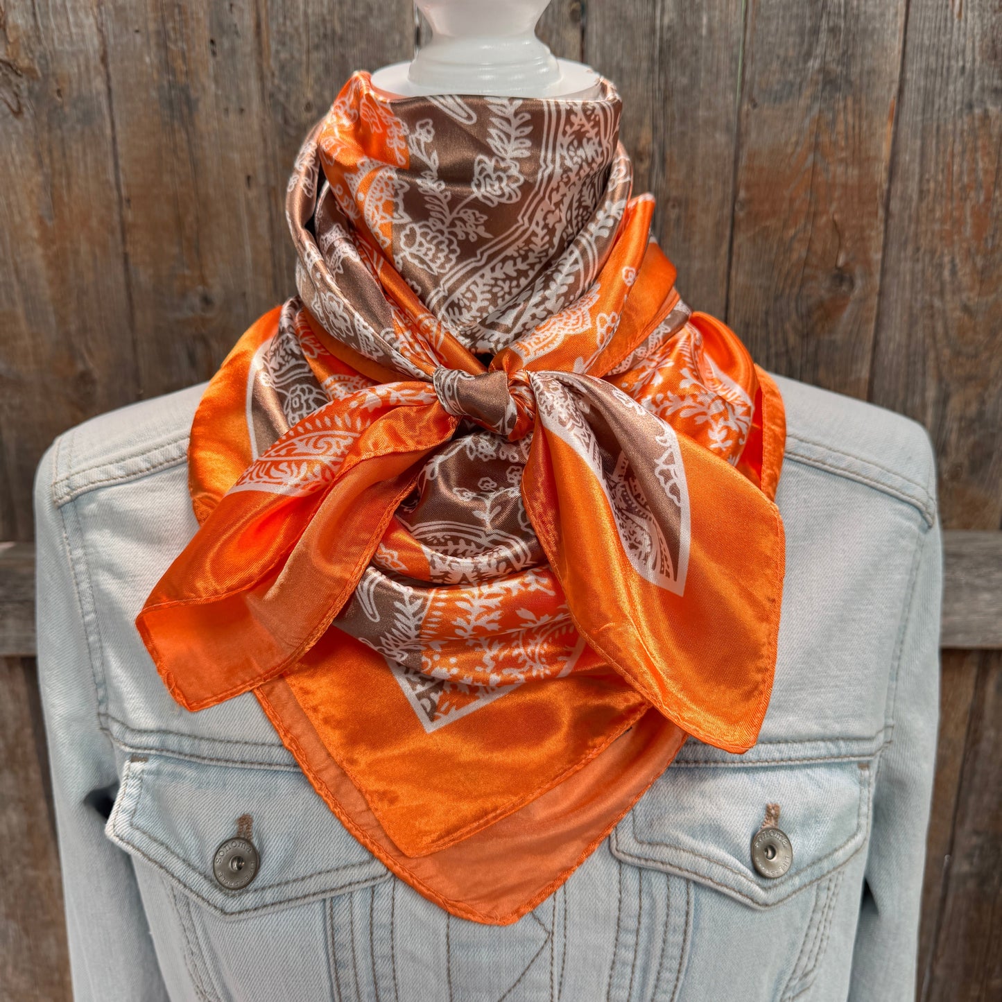 35X35" Orange and Brown Paisley Wild Rag / Scarf WR3159