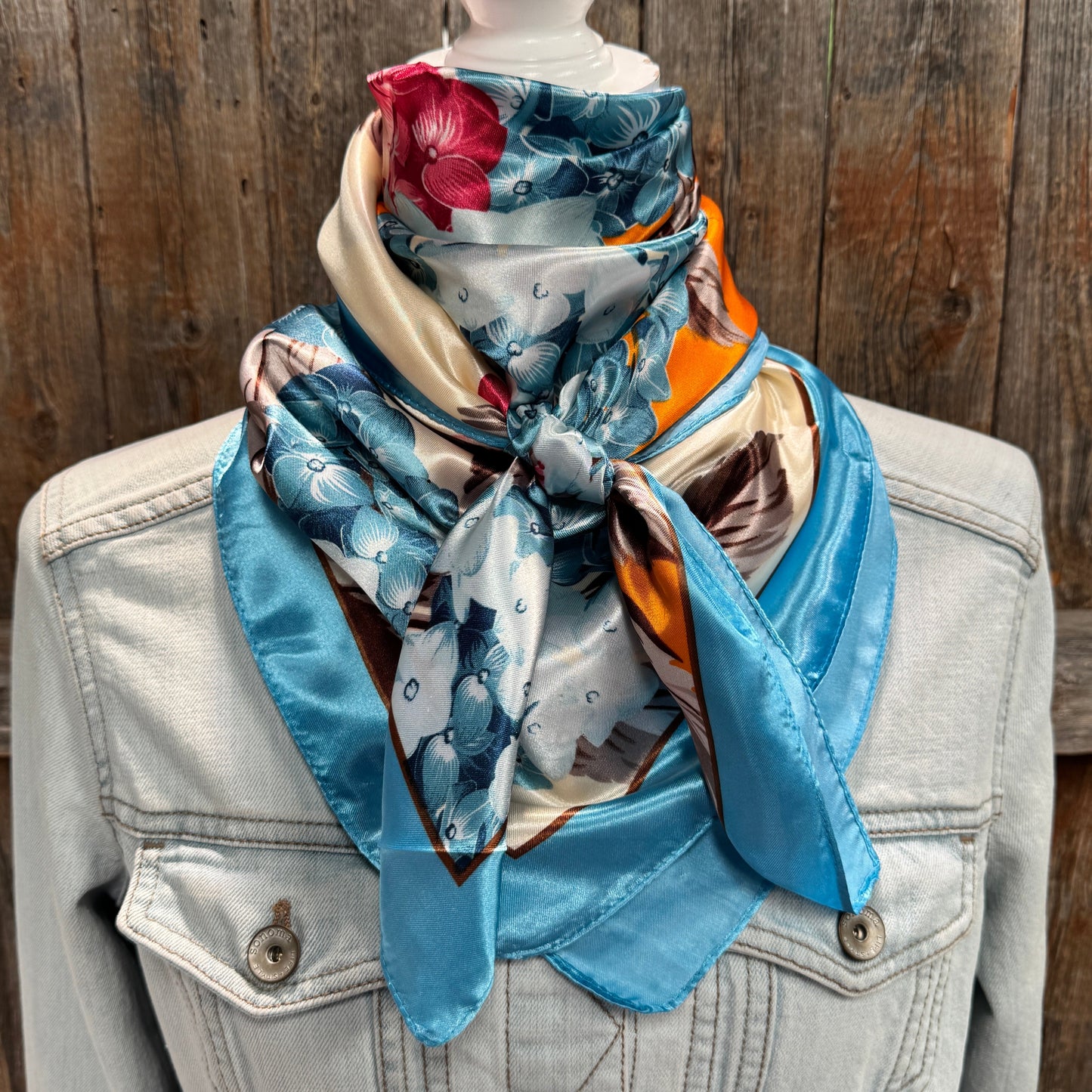 35X35" Aqua and Orange Floral Wild Rag / Scarf WR784