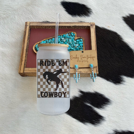 Ride Em Cowboy Western Frosted Glass Tumbler