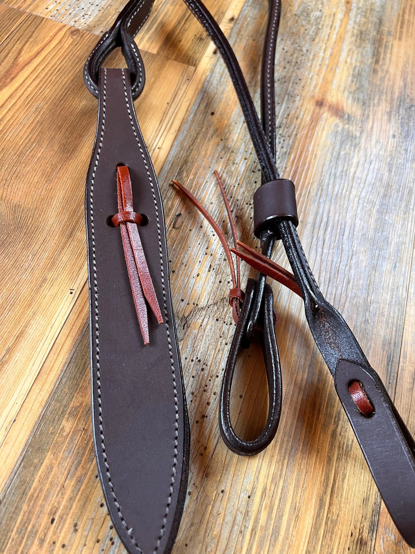 Oiled Harness Leather Romal Reins with Popper