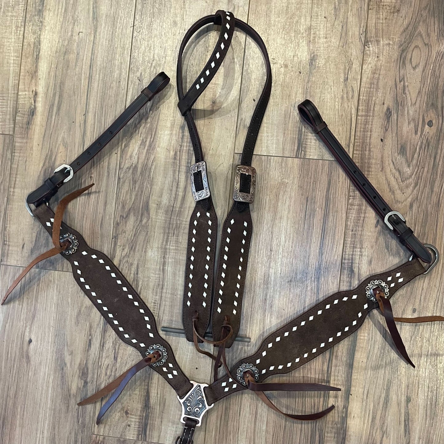 Made to Order Western Tack Set - Rough Out Leather with White Buck Stitching (BHT038)