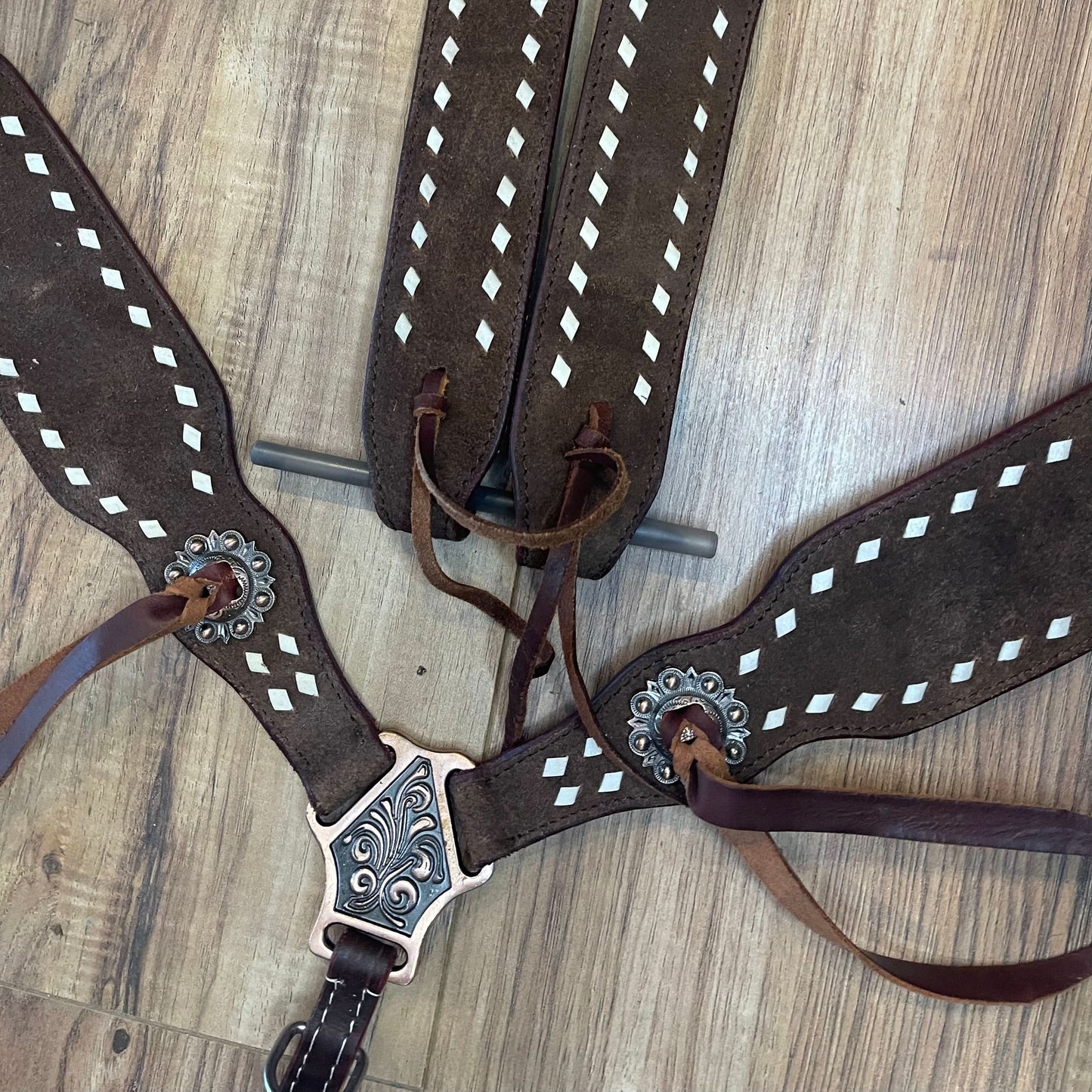 Made to Order Western Tack Set - Rough Out Leather with White Buck Stitching (BHT038)