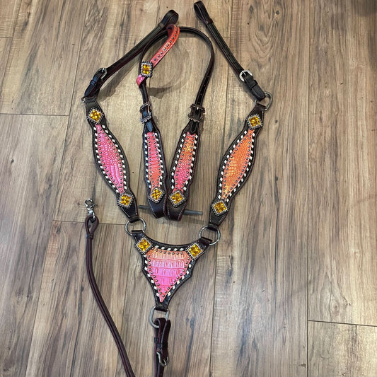 Western Tack Set - Pink & Orange, Gladiator (BHT001)