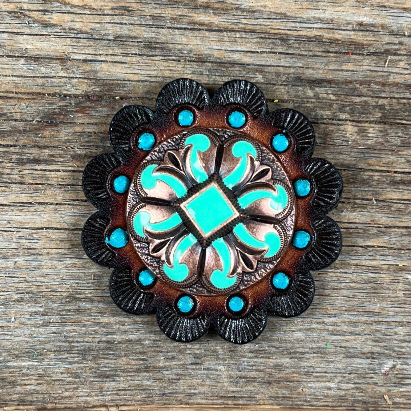 Copper Turquoise Fleur De Lis Western Concho W120