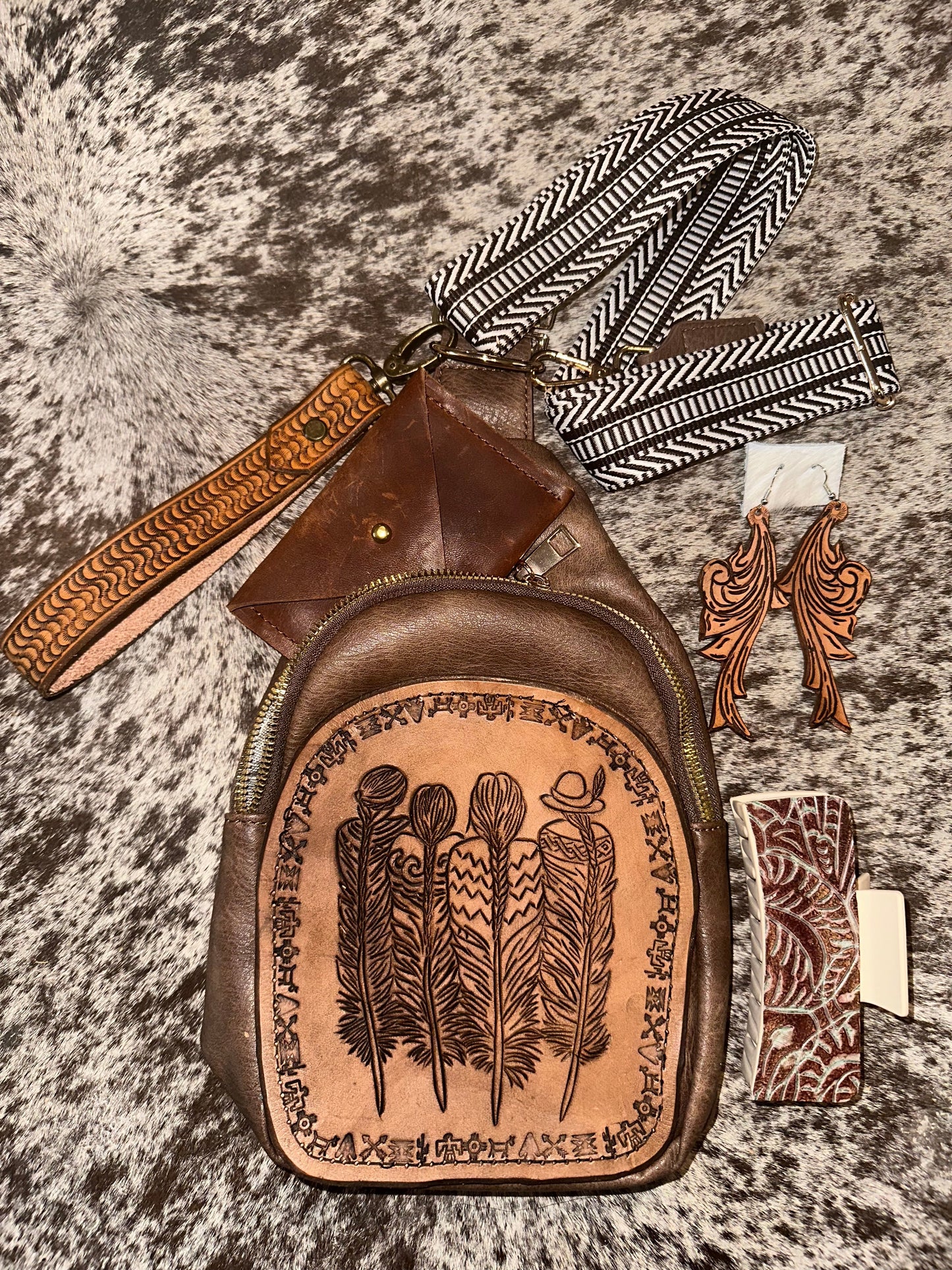 Leather Tooled Sling Bags