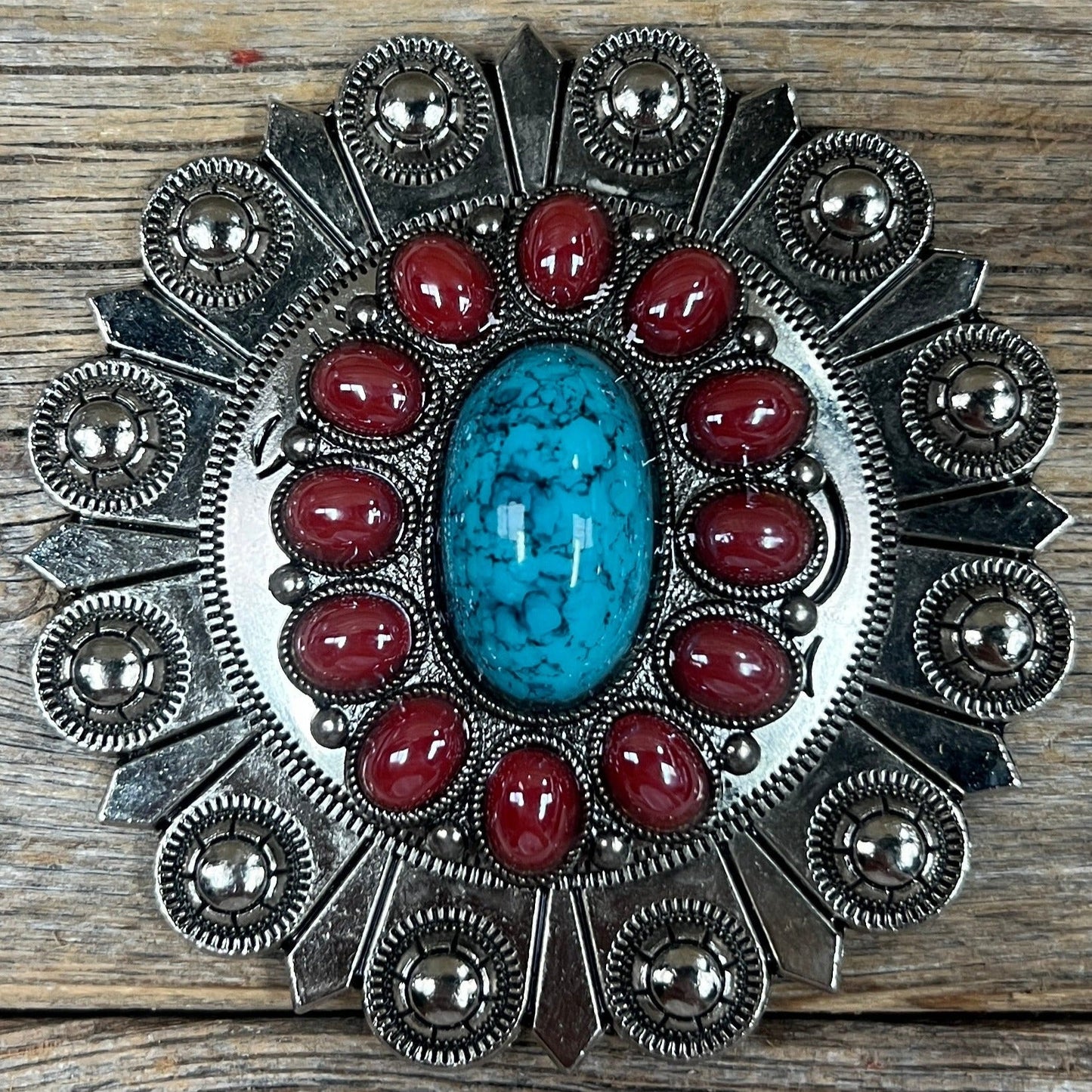 Large Turquoise and Garnet Western Concho W213