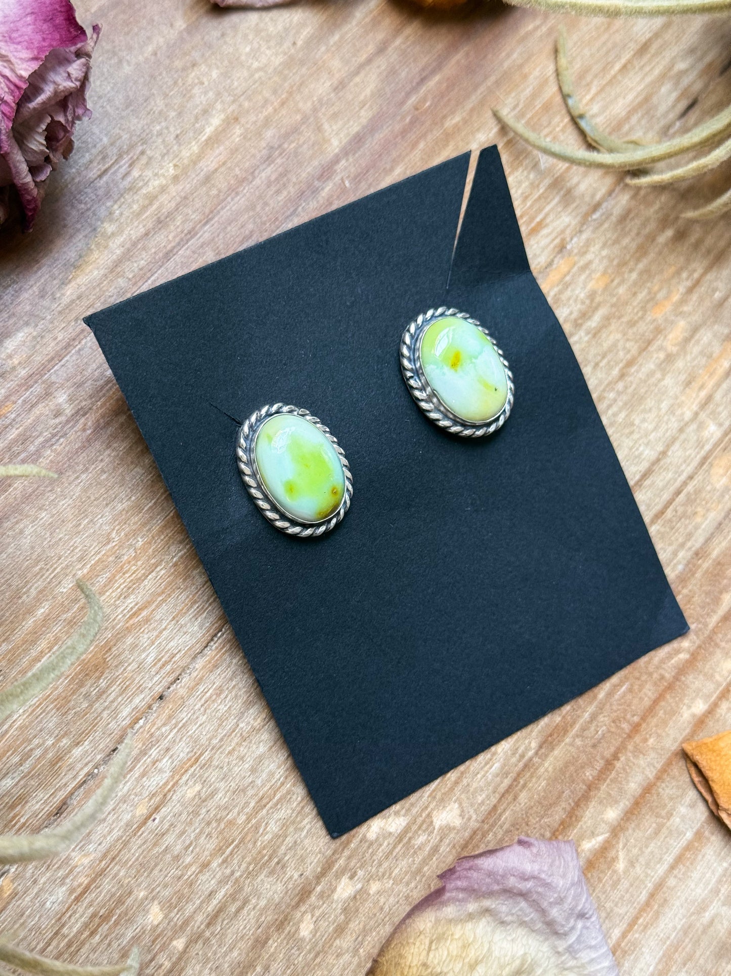 Sterling Silver Palomino Variscite Stud Earrings, Artist Jason Ogg