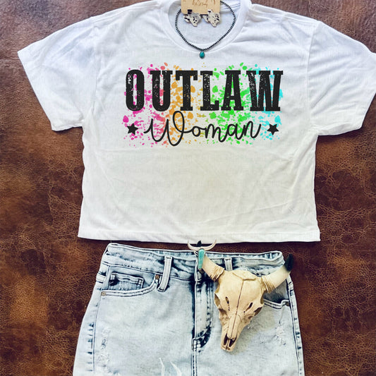Outlaw Woman Neon Western Crop Tshirt