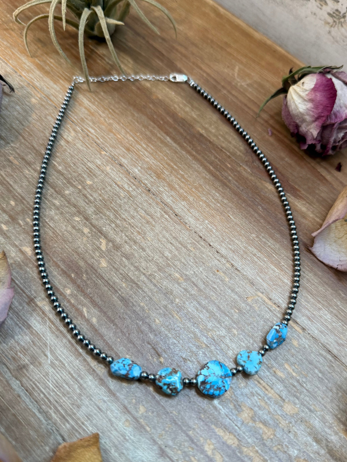 Golden Hills Turquoise & Sterling Silver Pearl Necklace – 16 Inch
