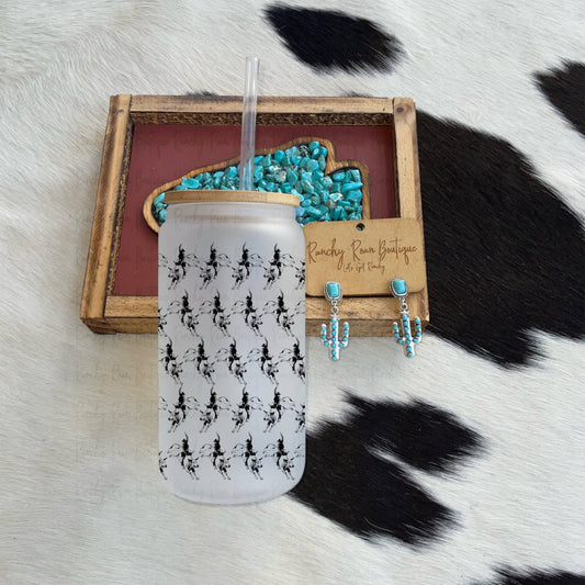Bucking Bull Rodeo Western Frosted Glass Tumbler